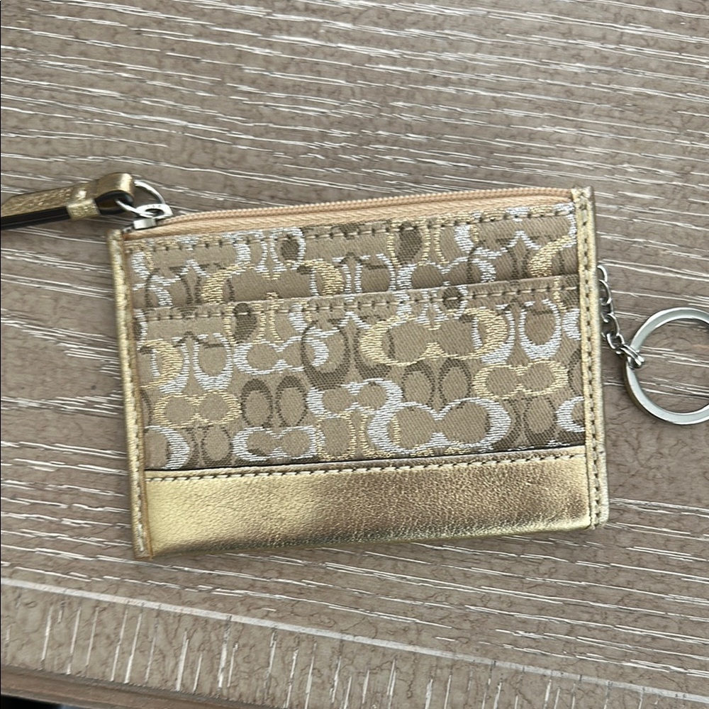 Coach Gold and Tan Signature Keychain Wallet - Picture 2 of 2